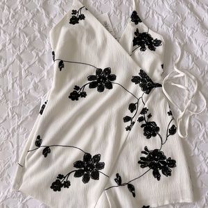 Boutique White and Black Floral Romper - large